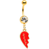 Clear Gem Best Buds Heart Dangle Belly Ring Set of 2