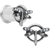 0G Clear Gem Steel Hi Sky Dragonfly Double Flare Tunnel Plug Set