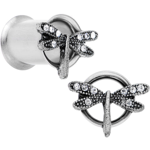 0G Clear Gem Steel Hi Sky Dragonfly Double Flare Tunnel Plug Set