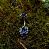 Clear Blue Gem Gold Tone Heirloom Oval Belly Ring