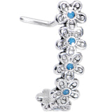 20G Blue Belle Daisy Flower Chain Faux Hoop L Shaped Nose Ring
