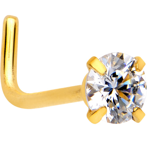 20G 1/4 Clear 3mm CZ Gem Gold IP L-Shape Nose Ring