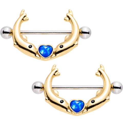 3/4 Blue Faux Opal Diving to You Dolphin Duet Nipple Shield Set