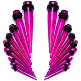 14 to 00G Fuchsia Acrylic Straight Taper Set 18 Piece Stretching Kit