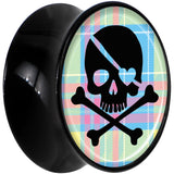 Black Acrylic Pink Green Plaid Heart Skull Saddle Plug Set 5/8