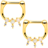 1/4 White Faux Opal Gold Tone Anodized Tri Spike Nipple Clicker Set