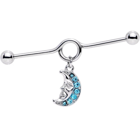 14G Aqua Gem Moonman Dangle Industrial Barbell 38mm