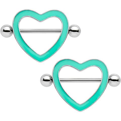 3/4 Green Glow in the Dark Valentine Heart Nipple Shield Set