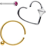 20G Queen of Hearts Nose Bone Heart Closure Ring Pack Set of 3