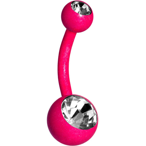 14G 3/8 Clear Gem Pink Glow In The Dark Effect Belly Ring