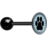 Black on Blue Paw Print Black Barbell Tongue Ring