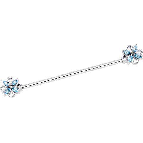 14G Aqua Gem Windmill Flower Industrial Barbell 38mm