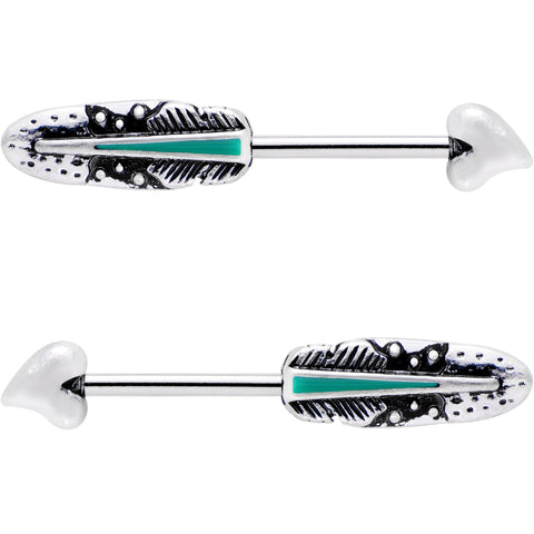 9/16 Faux Turquoise Southwest Heart Arrow Barbell Nipple Ring Set