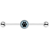 14G Black on Blue Paw Print Industrial Barbell 37mm