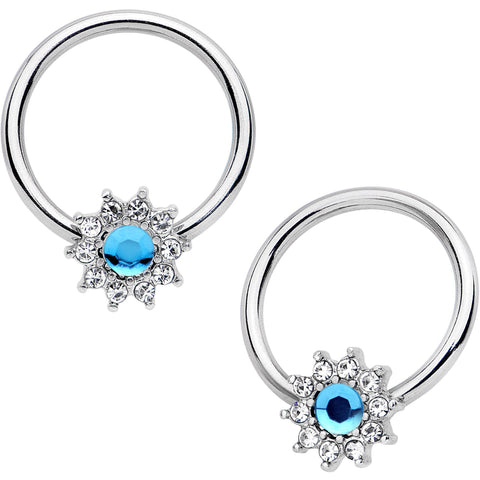 14G 13mm Aqua CZ Gem Flower Fairy BCR Captive Ring Set