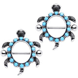 14G 3/4 Faux Turquoise See Ya Sea Turtle Nipple Shield Set