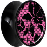 Black Acrylic Pink Floral Lace Saddle Plug Set 20mm