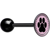 Black on Pink Paw Print Black Barbell Tongue Ring