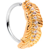 18G Clear CZ Gem Rose Gold Tone Feather Seamless Circular Ring