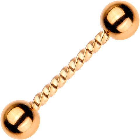 14G 5/8 Rose Gold Tone IP Seriously Twisted Barbell Tongue Ring
