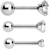 18G 5/16 Clear CZ Gem Tragus Cartilage Earring 3 Pack Set