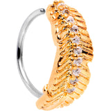 20G Clear CZ Gem Rose Gold Tone Feather Seamless Circular Ring