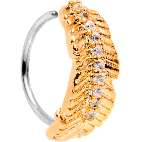 20G Clear CZ Gem Rose Gold Tone Feather Seamless Circular Ring