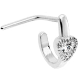 20G Clear Gem Steel Heart Faux Hoop L Shaped Nose Ring