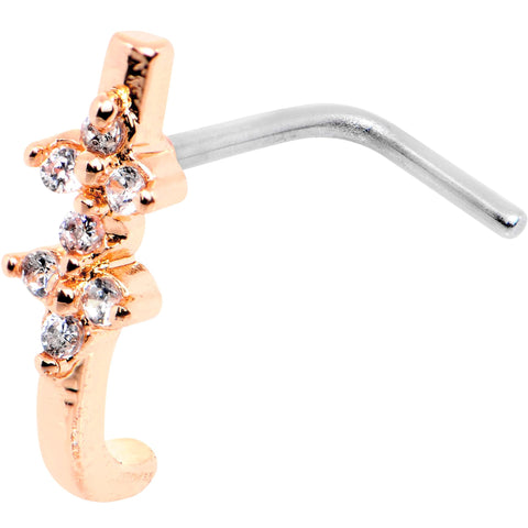 20G Clear CZ Rose Gold Tone Bling Faux Hoop L Shaped Nose Ring