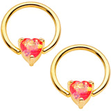 14G Coral Pink Faux Opal Heart BCR Ring Barbell Nipple Ring Set