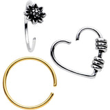 20G Treasure of the Heart Nose Bone Heart Closure Ring Pack Set of 3