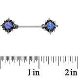 14G 5/8 Blue Synthetic Opal Tribal Sun Barbell Nipple Ring Set