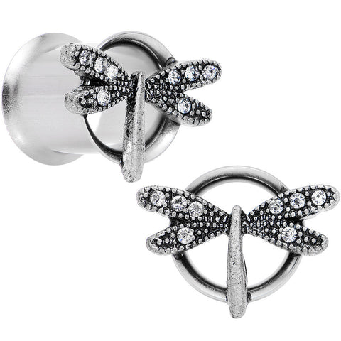 00G Clear Gem Steel Hi Sky Dragonfly Double Flare Tunnel Plug Set