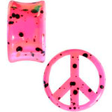 Black Speckled Pink Acrylic Peace Sign Saddle Plug Set 10mm to 20mm