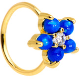 20G Clear CZ Blue Faux Opal Gold Tone Flower Circular Ring