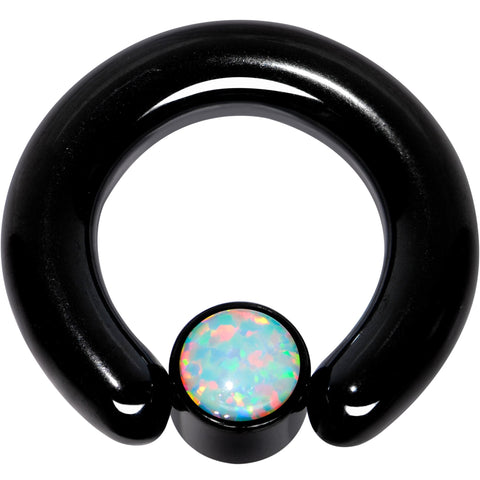 4G 9/16 White Faux Opal 7mm Disc Black IP BCR Captive Ring