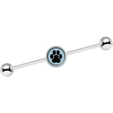 14G Black on Blue Paw Print Industrial Barbell 37mm