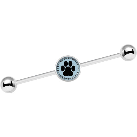 14G Black on Blue Paw Print Industrial Barbell 37mm