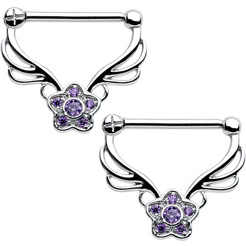 14G 9/16 Purple Gem Power Star Nipple Clicker Set