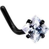 20G 1/4 Clear Square 2.5mm CZ Gem Black IP L-Shape Nose Ring