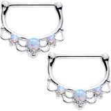 14G 9/16 White Faux Opal Delicate Flourish Nipple Clicker Set