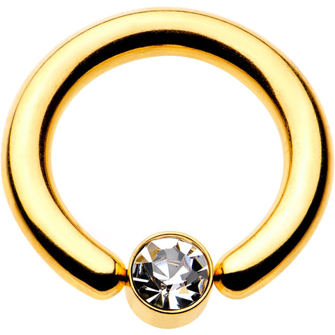 8G 1/2 Clear Gem 5mm Disc Gold IP BCR Captive Ring