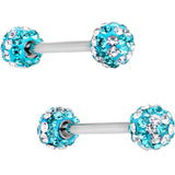 5/8 Clear Aqua CZ Gem Two Tone Stripe Barbell Nipple Ring Set