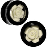 Black Acrylic White Rose Flower Insert Saddle Plug Set Available in Sizes 00G to 26mm