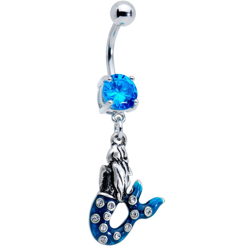 Aqua Gem Blue Mythical Mermaid Belly Ring