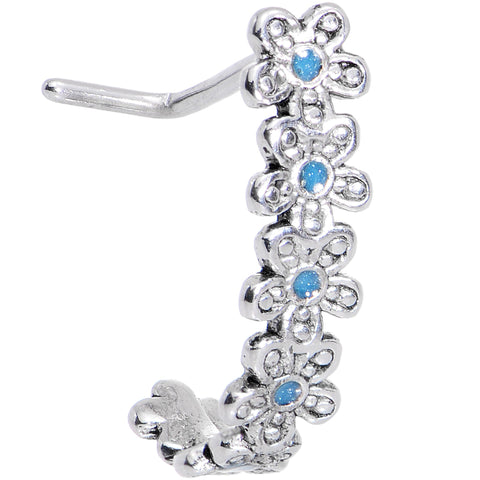 20G Blue Belle Daisy Flower Chain Faux Hoop L Shaped Nose Ring