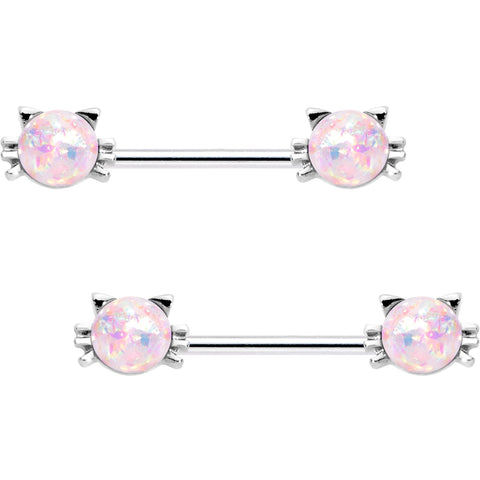 5/8 White Faux Opal Kitty Cat Whiskers Barbell Nipple Ring Set