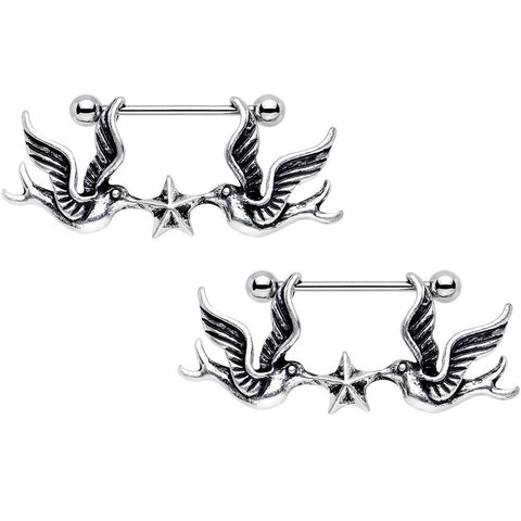 14G 7/8 Birds Nautical Star Dangle Nipple Shield Set