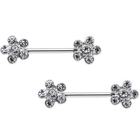 14G 5/8 Clear Gem Fancy Flower Barbell Nipple Ring Set