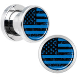 Blue American Flag Steel Screw Fit Plug Set 0G